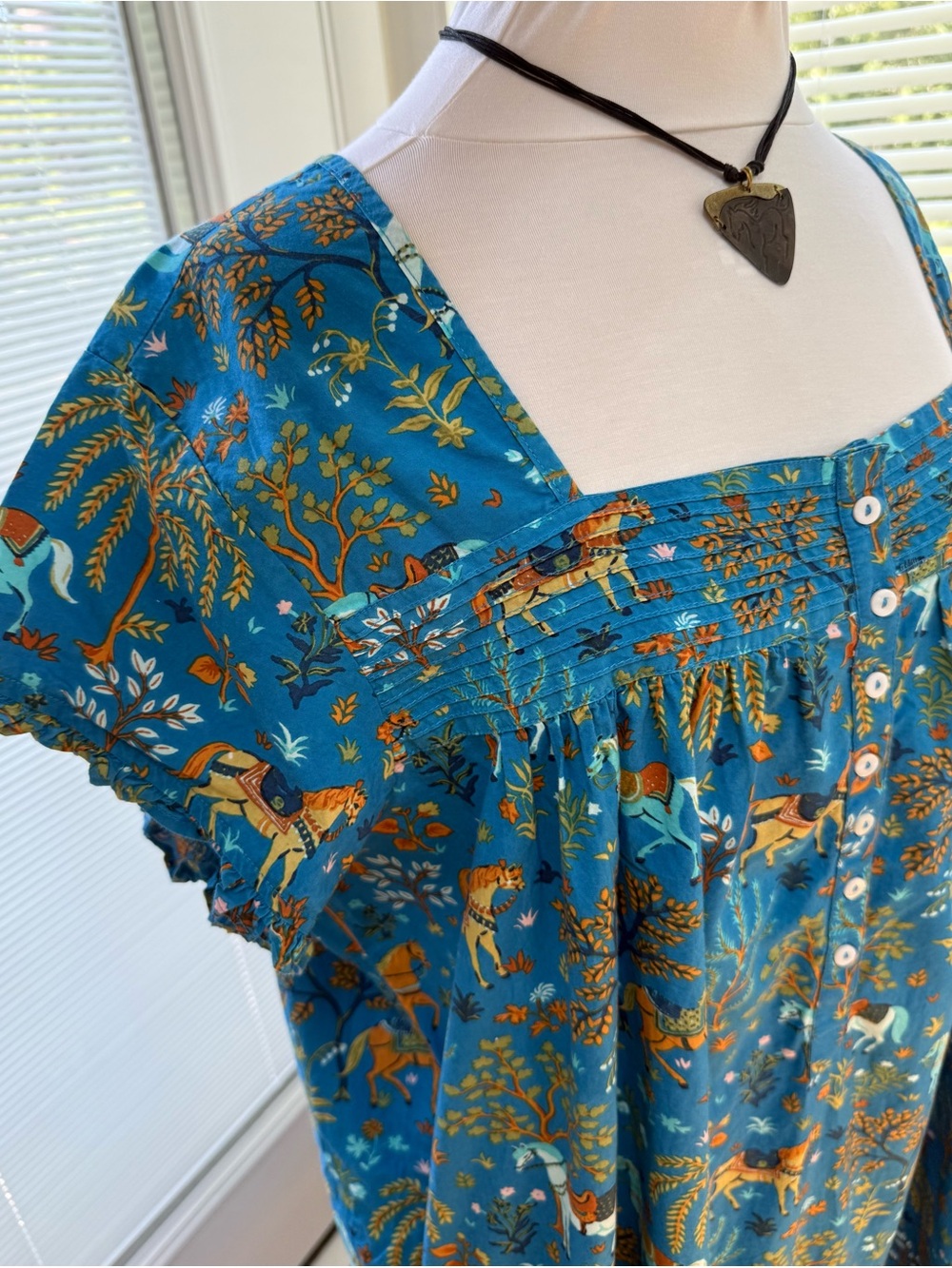 Printfresh Gorgeous Blue Horse Nightgown / House Dress / MuuMuu - Picture 3 of 14